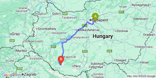Map: Budapest Airport (BUD), Ferihegy, Liszt Ferenc to Somogyhatvan