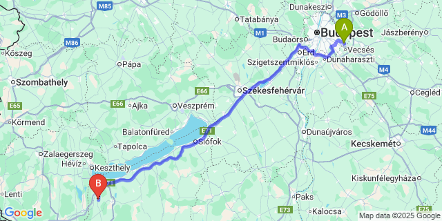Map: Budapest Airport (BUD), Ferihegy, Liszt Ferenc to Somogysámson