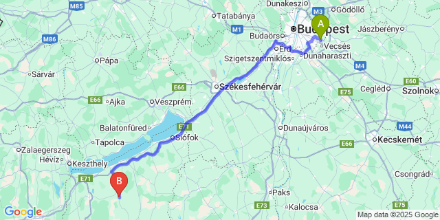 Map: Budapest Airport (BUD), Ferihegy, Liszt Ferenc to Somogyvár