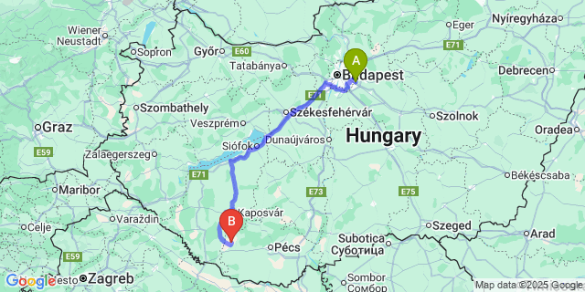 Map: Budapest Airport (BUD), Ferihegy, Liszt Ferenc to Somogyviszló