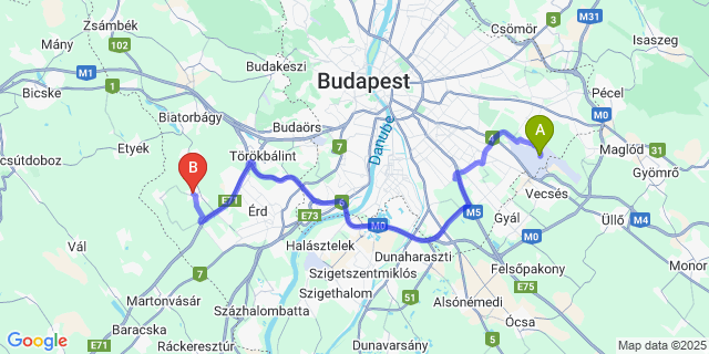 Map: Budapest Airport (BUD), Ferihegy, Liszt Ferenc to Sóskút
