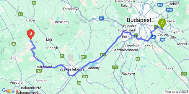 Map: Budapest Airport (BUD), Ferihegy, Liszt Ferenc to Súr