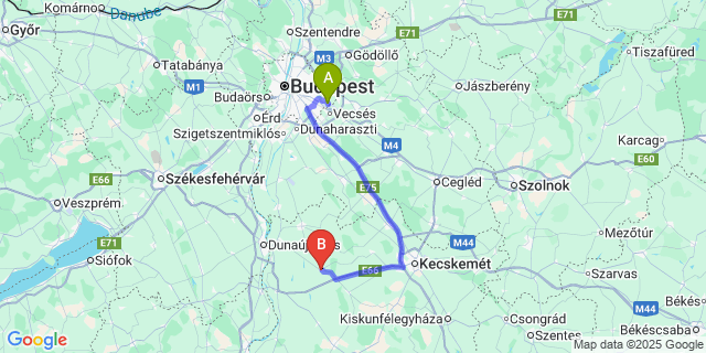 Map: Budapest Airport (BUD), Ferihegy, Liszt Ferenc to Szabadszállás