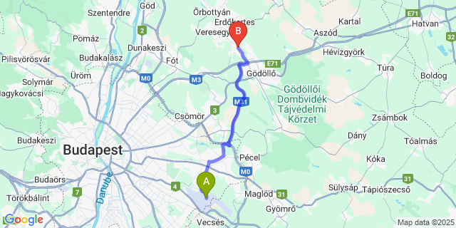 Map: Budapest Airport (BUD), Ferihegy, Liszt Ferenc to Szada