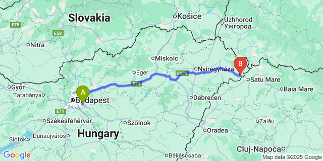 Map: Budapest Airport (BUD), Ferihegy, Liszt Ferenc to Szamosbecs