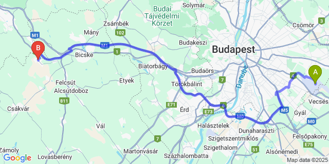 Map: Budapest Airport (BUD), Ferihegy, Liszt Ferenc to Szár