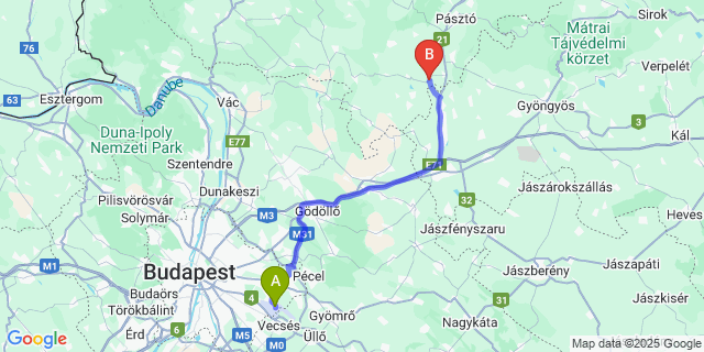 Map: Budapest Airport (BUD), Ferihegy, Liszt Ferenc to Szarvasgede