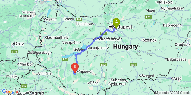Map: Budapest Airport (BUD), Ferihegy, Liszt Ferenc to Szenna