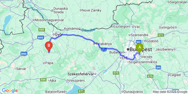 Map: Budapest Airport (BUD), Ferihegy, Liszt Ferenc to Szerecseny