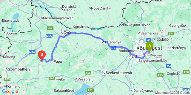 Map: Budapest Airport (BUD), Ferihegy, Liszt Ferenc to Szergény