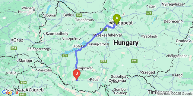 Map: Budapest Airport (BUD), Ferihegy, Liszt Ferenc to Szigetvár