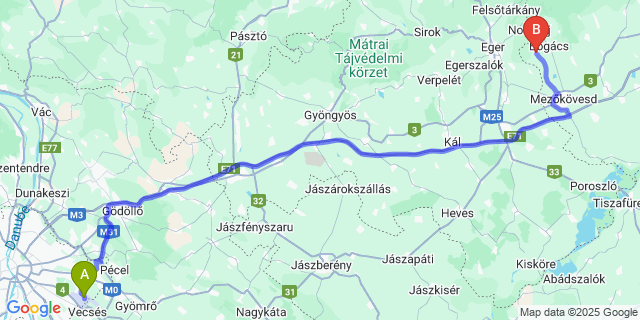 Map: Budapest Airport (BUD), Ferihegy, Liszt Ferenc to Szomolya