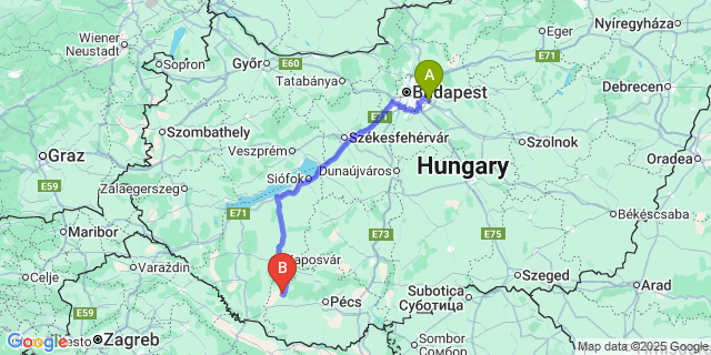 Map: Budapest Airport (BUD), Ferihegy, Liszt Ferenc to Szulimán