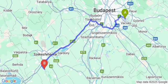 Map: Budapest Airport (BUD), Ferihegy, Liszt Ferenc to Tác