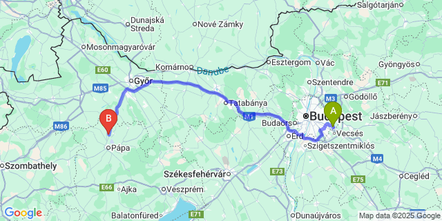 Map: Budapest Airport (BUD), Ferihegy, Liszt Ferenc to Takácsi