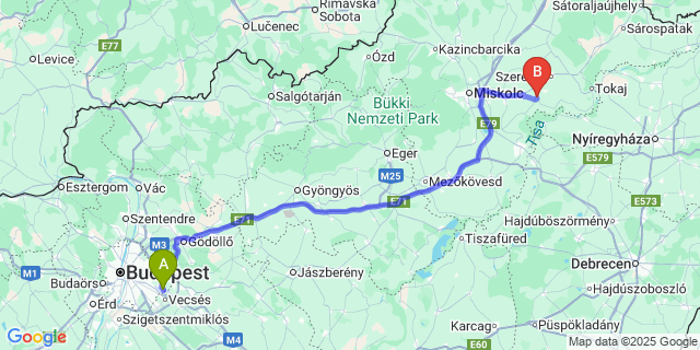 Map: Budapest Airport (BUD), Ferihegy, Liszt Ferenc to Taktaharkány
