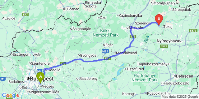 Map: Budapest Airport (BUD), Ferihegy, Liszt Ferenc to Tarcal