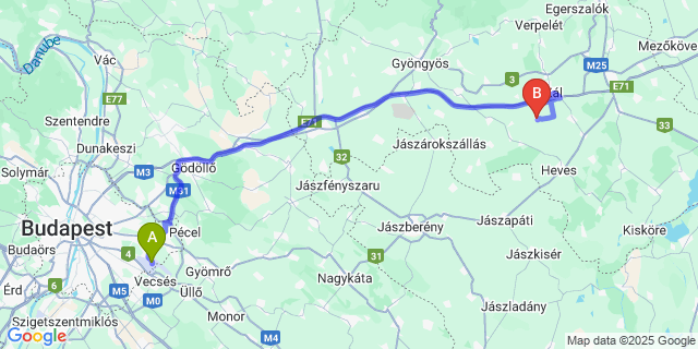 Map: Budapest Airport (BUD), Ferihegy, Liszt Ferenc to Tarnabod