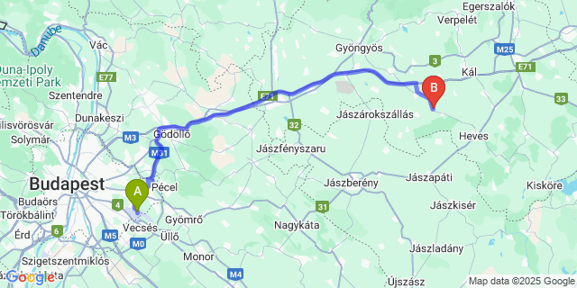 Map: Budapest Airport (BUD), Ferihegy, Liszt Ferenc to Tarnaméra