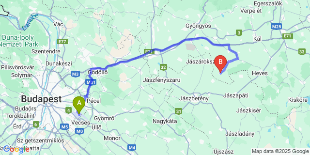 Map: Budapest Airport (BUD), Ferihegy, Liszt Ferenc to Tarnaörs