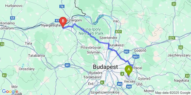 Map: Budapest Airport (BUD), Ferihegy, Liszt Ferenc to Tát