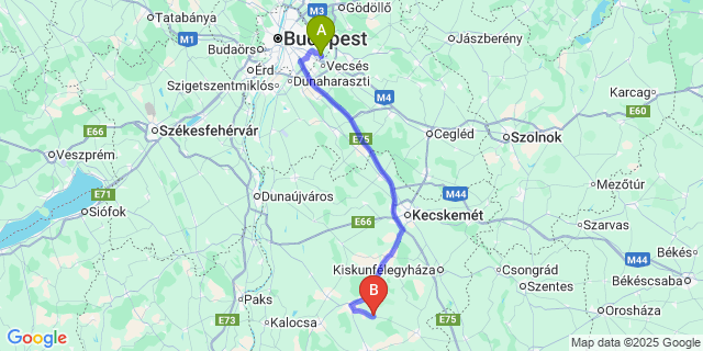 Map: Budapest Airport (BUD), Ferihegy, Liszt Ferenc to Tázlár