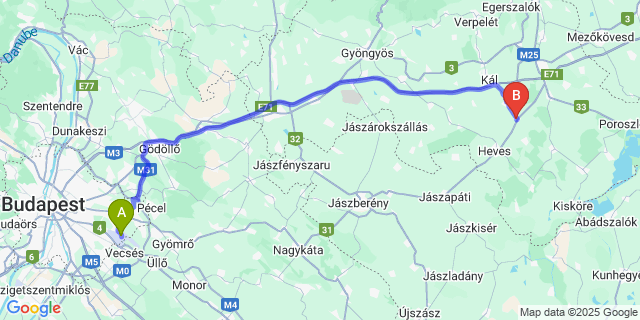 Map: Budapest Airport (BUD), Ferihegy, Liszt Ferenc to Tenk