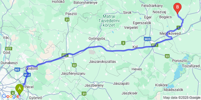 Map: Budapest Airport (BUD), Ferihegy, Liszt Ferenc to Tibolddaróc