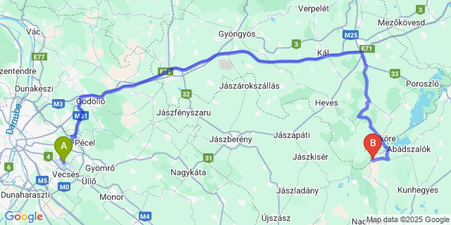 Map: Budapest Airport (BUD), Ferihegy, Liszt Ferenc to Tiszabura