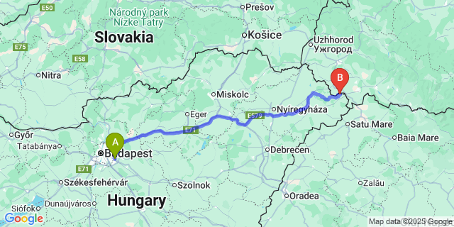 Map: Budapest Airport (BUD), Ferihegy, Liszt Ferenc to Tiszacsécse
