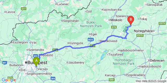 Map: Budapest Airport (BUD), Ferihegy, Liszt Ferenc to Tiszadada