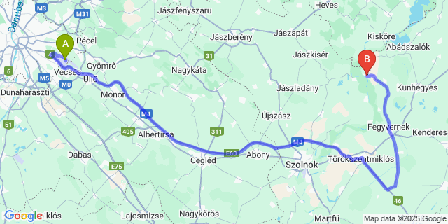 Map: Budapest Airport (BUD), Ferihegy, Liszt Ferenc to Tiszaroff