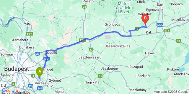 Map: Budapest Airport (BUD), Ferihegy, Liszt Ferenc to Tófalu