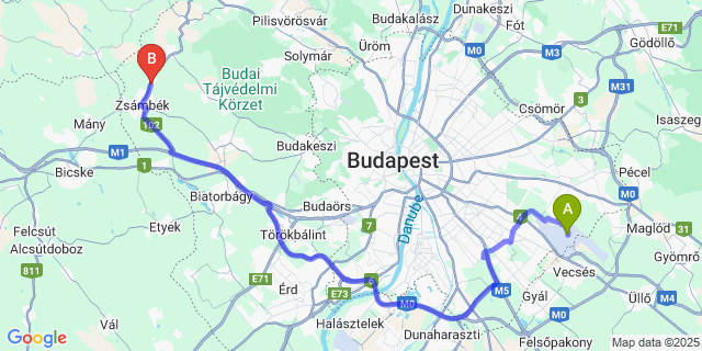 Map: Budapest Airport (BUD), Ferihegy, Liszt Ferenc to Tök