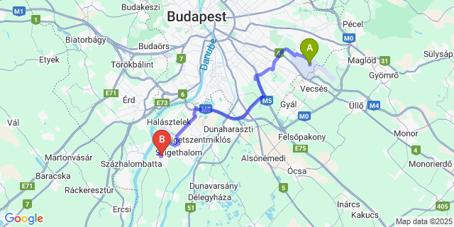 Map: Budapest Airport (BUD), Ferihegy, Liszt Ferenc to Tököl