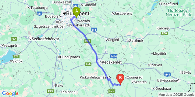 Map: Budapest Airport (BUD), Ferihegy, Liszt Ferenc to Tömörkény