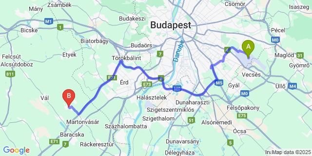 Map: Budapest Airport (BUD), Ferihegy, Liszt Ferenc to Tordas