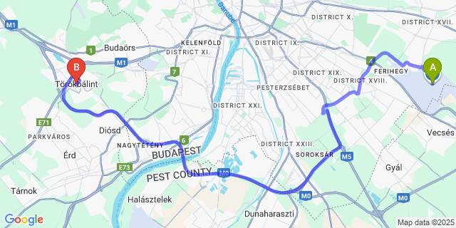 Map: Budapest Airport (BUD), Ferihegy, Liszt Ferenc to Törökbálint