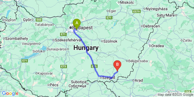 Map: Budapest Airport (BUD), Ferihegy, Liszt Ferenc to Tótkomlós