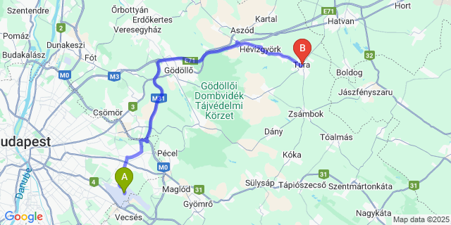 Map: Budapest Airport (BUD), Ferihegy, Liszt Ferenc to Tura