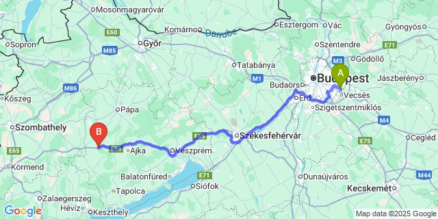 Map: Budapest Airport (BUD), Ferihegy, Liszt Ferenc to Tüskevár