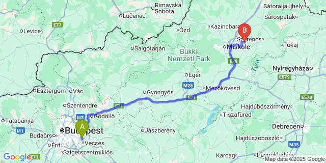 Map: Budapest Airport (BUD), Ferihegy, Liszt Ferenc to Újcsanálos