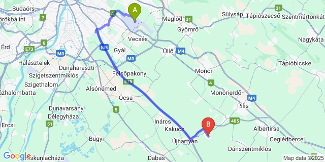 Map: Budapest Airport (BUD), Ferihegy, Liszt Ferenc to Újlengyel
