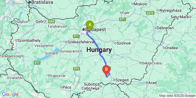 Map: Budapest Airport (BUD), Ferihegy, Liszt Ferenc to Üllés