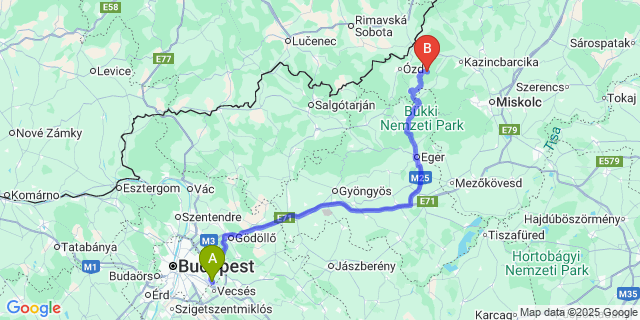 Map: Budapest Airport (BUD), Ferihegy, Liszt Ferenc to Uppony