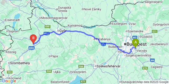 Map: Budapest Airport (BUD), Ferihegy, Liszt Ferenc to Vadosfa