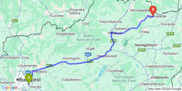 Map: Budapest Airport (BUD), Ferihegy, Liszt Ferenc to Vajdácska