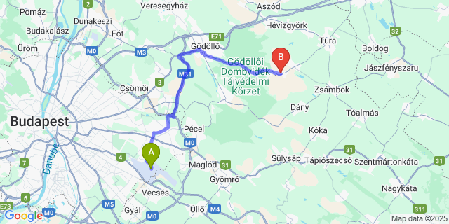 Map: Budapest Airport (BUD), Ferihegy, Liszt Ferenc to Valkó