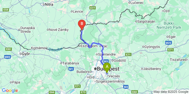 Map: Budapest Airport (BUD), Ferihegy, Liszt Ferenc to Vámosmikola
