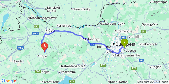 Map: Budapest Airport (BUD), Ferihegy, Liszt Ferenc to Vanyola